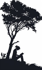Silhouette of a person engrossed in reading