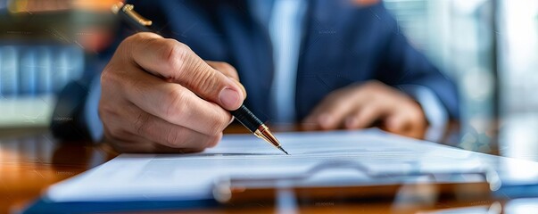 Business contract signing with lawyer present close up, focus on, copy space, vibrant colors, Double exposure silhouette with contract details