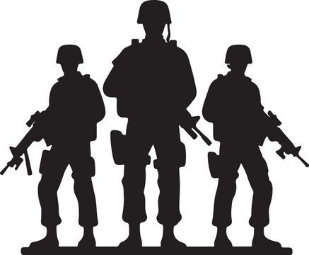 black silhouette soldiers standing with rifles