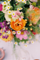Artistic top-down film shot of vibrant floral arrangement.