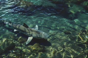 Obraz premium A shark is swimming in a body of water