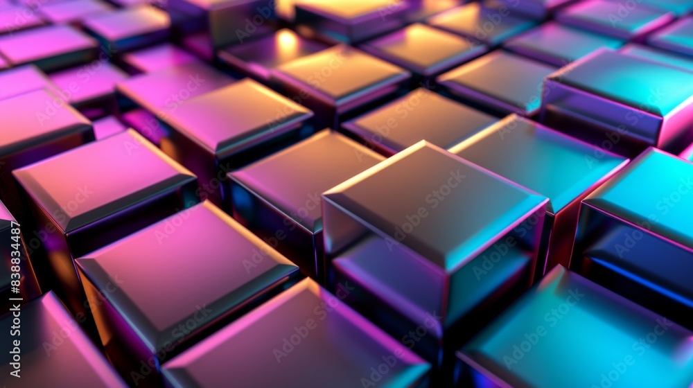 Poster abstract 3d render of geometric shapes with vibrant gradient lighting, showcasing modern art and fut