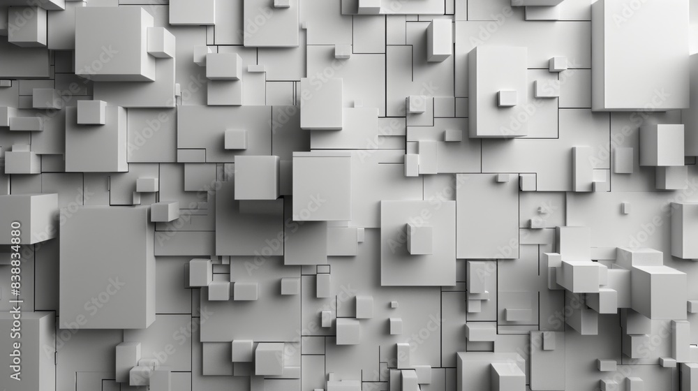 Poster abstract grey geometric 3d shapes background with various square and rectangular blocks creating a m