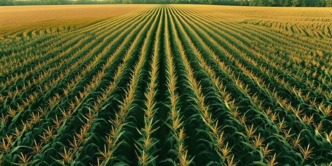 Fototapeta premium Corn feedstock fields top view biofuel sources advanced tone Complementary Color Scheme