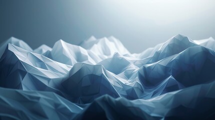 Obraz premium Abstract low-poly mountains in a serene, gradient blue light. Digital art represents modern technology, geometric shapes, and futuristic concepts.