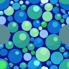 Seamless pattern of bubble-like circles in shades of blue and green, reminiscent of underwater bubbles, Generative AI