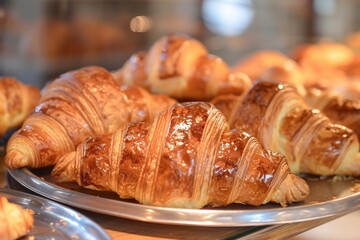 Freshly baked croissants and pastries in a charming French bakery