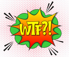Comic lettering wtf. Vector bright cartoon illustration in retro pop art style. Comic text sound effects. EPS 10.