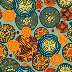 Fototapeta premium Seamless pattern of circles with abstract patterns and textures, creating a visually dynamic and engaging design, Generative AI