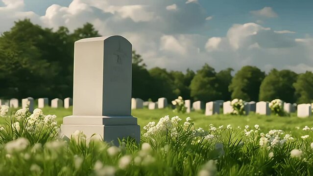a white headstones at National cemetary- Memorial Day concept