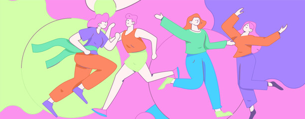 People exercising healthy running vector internet operation illustration
