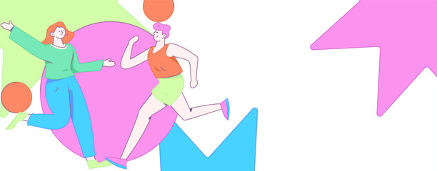 People exercising healthy running vector internet operation illustration
