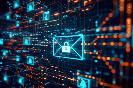 A secure email interface with encrypted message notifications and security icons