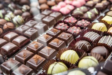 A selection of gourmet chocolates beautifully packaged in a specialty shop