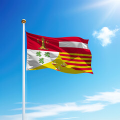 Waving flag of Liege is a province of Belgium on flagpole
