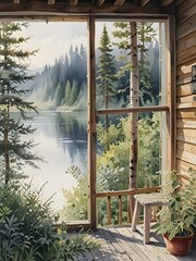 Cabin Watercolor Outdoor Illustration Art