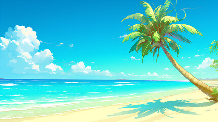 Obraz premium Tropical beach landscape with a single coconut palm tree