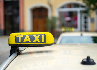 taxi sign on the street in the german city