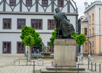 Fototapeta premium statue by the composer Robert Schumann in Zwickau on the main market, saxony germany