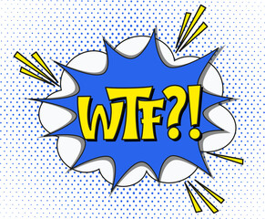Comic lettering wtf. Vector bright cartoon illustration in retro pop art style. Comic text sound effects. EPS 10.
