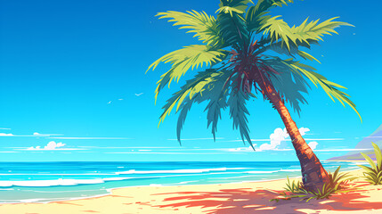 Fototapeta premium Tropical beach landscape with a single coconut palm tree