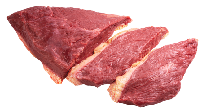 Picanha raw Beef or Sirloin cap on white Background, Rump cap Beef isolate on white PNG File.