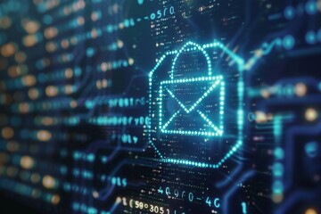 A close-up of an email icon with a padlock overlay on a digital screen