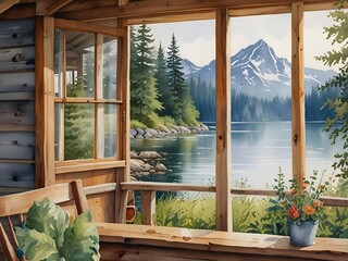Cabin Watercolor Outdoor Illustration Art