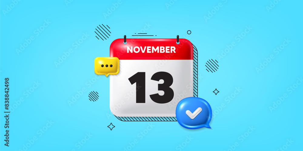 Poster calendar date of november 3d icon. 13th day of the month icon. event schedule date. meeting appointm