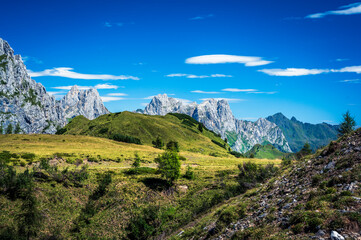 Eastern Dolomites. Sappada, Olbe Lakes. Breathtaking view of the upper Montrgna.