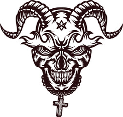 Flame Evil Demon Skull Line Art Illustration