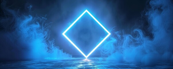 Bright blue neon square frame with a stylish, modern design