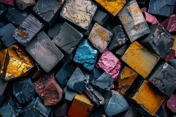Conceptual art showing rare earth metals in abstract forms, highlighting their importance in current tech innovations like smartphones and EVs.. AI generated.
