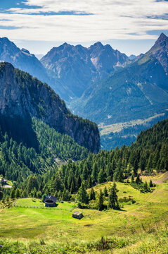 Eastern Dolomites. Sappada, Olbe Lakes. Breathtaking view of the upper Montrgna.