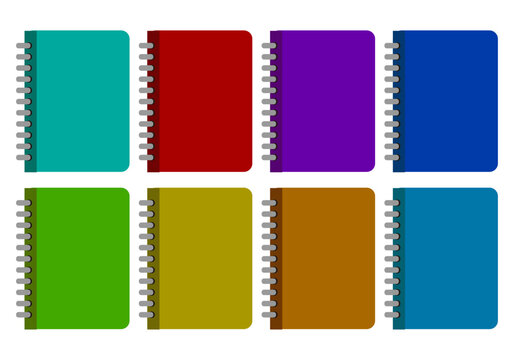 Hoja de iconos de diferentes cuadernos en fondo blanco.
