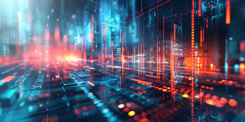 Fototapeta premium High-Tech City with Data Visualization