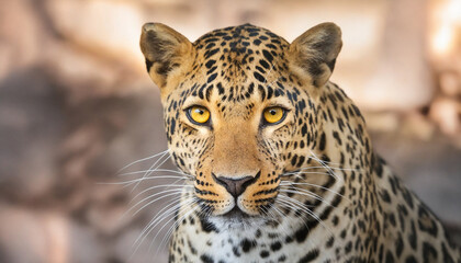 Obraz premium A striking portrait of a leopard with a piercing yellow eye highlighting its fierce and majestic presence