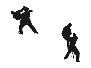 karate people silhouettes. Asian martial arts, isolated vector black silhouettes. young karate boys silhouettes, hand drawn. This is a martial arts silhouette design. isolated in white background.