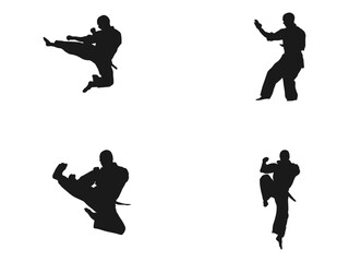 One caucasian sportsman training silhouettes. Asian martial arts, isolated vector black silhouettes. karate boys silhouettes. This is a martial arts silhouette design. isolated in white background.