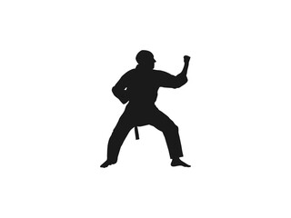 senior man practicing karate silhouettes. Old man Karate master in fighting stance.Healthy lifestyle. karate silhouettes. This is a martial arts silhouette design. isolated in white background.