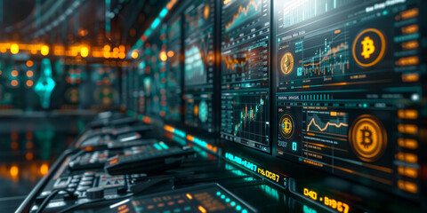 Obraz premium High-Tech Trading Room with Multiple Monitors