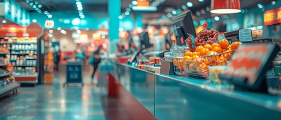 A checkout counter with a sign highlighting a discount for loyalty program members, adding to the shopping excitement
