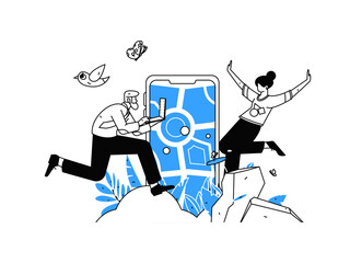 People exercising healthy running vector internet operation illustration
