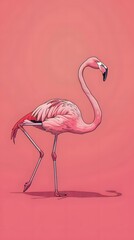 Fototapeta premium Illustration of Model a pink flamingo. Ai Generate.