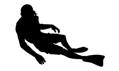 silhouette of scuba diver underwater in the sea vector illustration