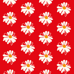 Seamless pattern wild wildflowers daisy dragonfly Garden flower postcard poster banner Spring summer fabric clothing Suitable packaging wallpaper Template textile Vector cover