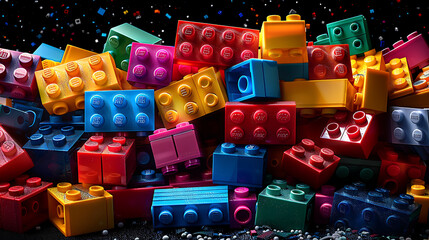 Naklejka premium Colorful Bricks Piled on Black Background