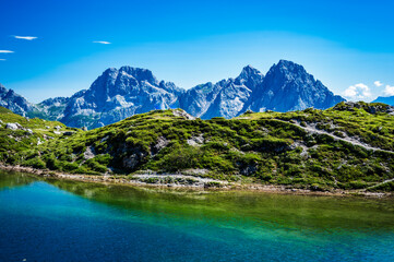 Eastern Dolomites. Sappada, Olbe Lakes. Breathtaking view of the upper Montrgna.