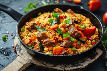 Meat and vegetable couscous traditional Moroccan dish