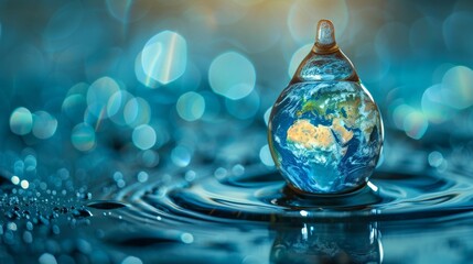 Earth Wrapped in a Water Droplet Generative AI